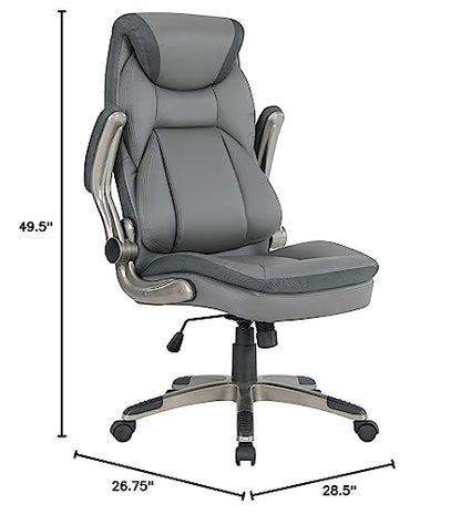 Office Star ECH Series Executive Bonded Leather Office Chair with Lumbar Support and Padded Height Adjustable Arms, Charcoal with Titanium Coated Nylon Base - color: Charcoal With Titanium Coated Nylon Base