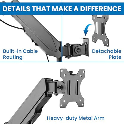 Mount-It Computer Monitor Wall Mount, Gas Spring Arm, Full Motion