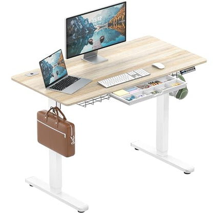 SHW 48-Inch Electric Height Adjustable Standing Desk w/Drawer, Maple - color: Maple, size: 48-Inch