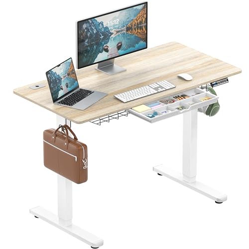 SHW 48-Inch Electric Height Adjustable Standing Desk w/Drawer, Maple - color: Maple, size: 48-Inch
