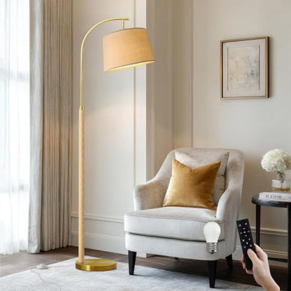 Real Wood Floor Lamps for Living Room Bedroom, 62" Mid Century Modern Lamp - color: Natural & Gold