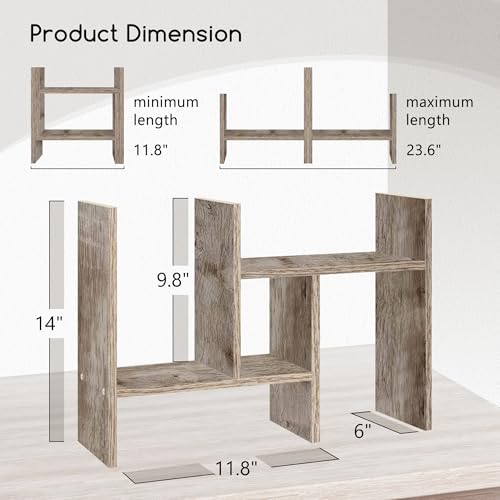 Jerry & Maggie Desktop Organizer Office Storage Rack Adjustable Wood Display Shelf Free Style Double H, Multi-Functional Mini Bookshelf for Desk Natural Stand (Gray Oak) - color: Gray Oak