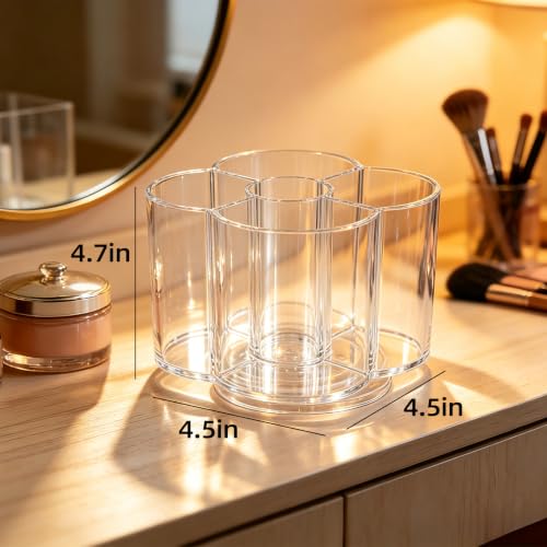 Acrylic Makeup Brush Holder, Clear Rotating Makeup Brush Holder Organizer, 5 Slot Make up Brush Stand for Vanity Desk Countertop Bathroom (Flower) - size: Flower- 6in