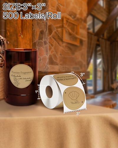 iEager 3 Inch Brown Circle Thermal Labels, Durable Round Thermal Label - color: Brown, size: 3 INCH
