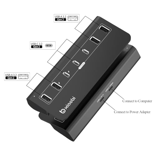 USB-C Hub,10Gbps USB Splitter with 4*USB-A and 3*USB-C Ports(Black) - color: Black