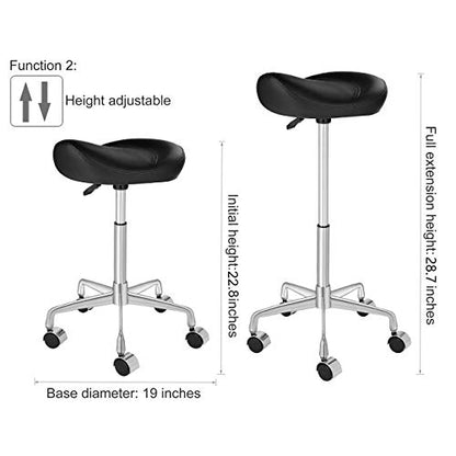 Kaleurrier Rolling Saddle Stools with Wheels: Seat Height 22-28 inch - color: Black, size: Without Back