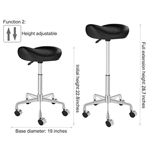 Kaleurrier Rolling Saddle Stools with Wheels: Seat Height 22-28 inch - color: Black, size: Without Back