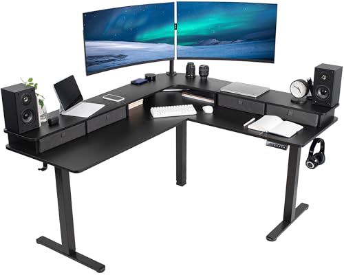 VIVO Corner Standing Desk - color: Black Top / Black Frame, size: 63" x 55"