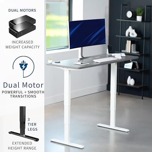VIVO Dark Gray 55 x 28 in Standing Desk, DESK-KIT-2W55G - color: Dark Gray Top / White Frame, size: 55 x 28