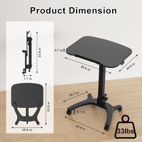 BONTEC Mobile Foldable Standing Desk, Gas Spring, 25.6 x 19.7 Inch, Black - color: Black