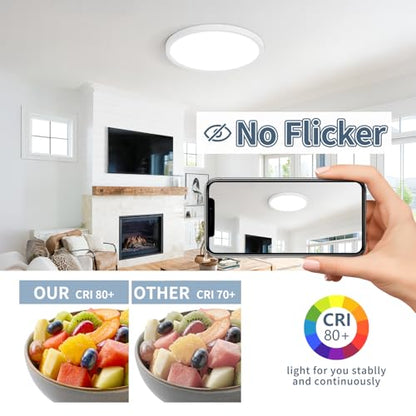 6 Pack 11.4 Inch LED Flush Mount Ceiling Light, ETL,24W, 2427LM | 3000K/3500K/4000K/5000K/6500K CCT Selectable, 0.66in Ultra Thin Round Flat Panel Ceiling Light Fixture for Bedroom, Kitchen - color: White, size: 11.4"-6pk