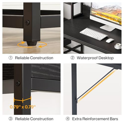Tribesigns 55 Inch Computer Desk with 2 Drawers and Storage Shelves, Rustic Office Desk with Hutch, Study Writing Gaming Table Laptop Workstation for Home Office (Black) - color: Black