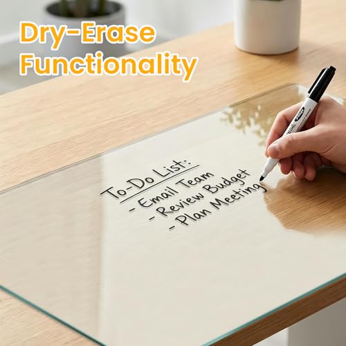 Tempered Glass Desk Pad 32" x 20" - Clear Non-Slip Office Desk Mat for Keyboard & Monitor, Easy to Clean Glass Writing Pad for Home & Work - size: 20" x 32"