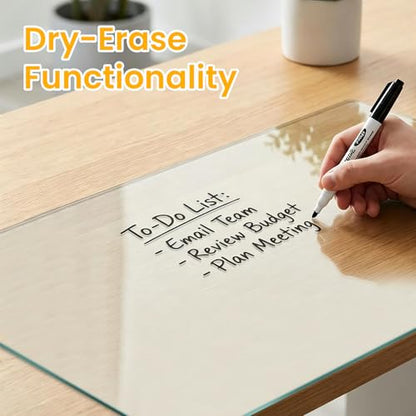 Tempered Glass Desk Pad 32" x 20" - Clear Non-Slip Office Desk Mat for Keyboard & Monitor, Easy to Clean Glass Writing Pad for Home & Work - size: 20" x 32"