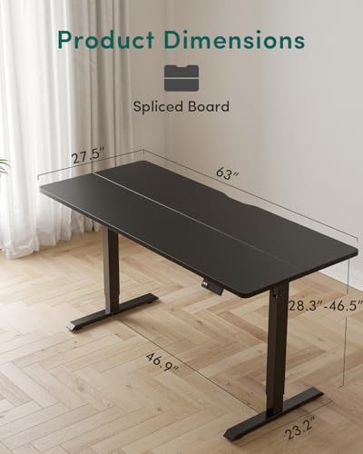 CubiCubi 63 x 28 Large Standing Desk, Height Adjustable Electric Computer Desk, 28" Deep Desktop, Sit Stand up Home Office Workstations with Preset Heights, Black - color: Black, size: 63 x 28