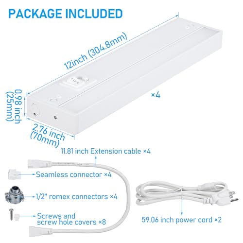 TORCHSTAR 4-Pack 12 Inch 5CCT LED Under Cabinet Lighting Aluminum, White - color: White, size: 12 Inch