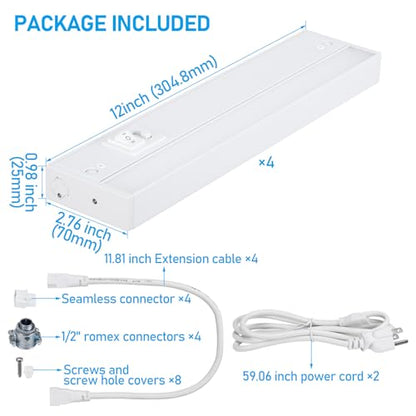 TORCHSTAR 4-Pack 12 Inch 5CCT LED Under Cabinet Lighting Aluminum, White - color: White, size: 12 Inch