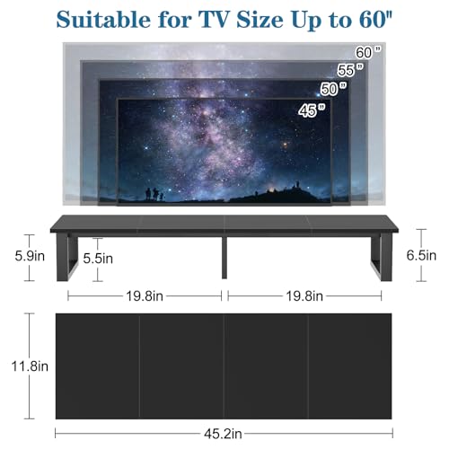 aboxoo 45" TV Riser for 32-60 inch TV, TV Shelf with Steel Legs - color: Black, size: 45 inch