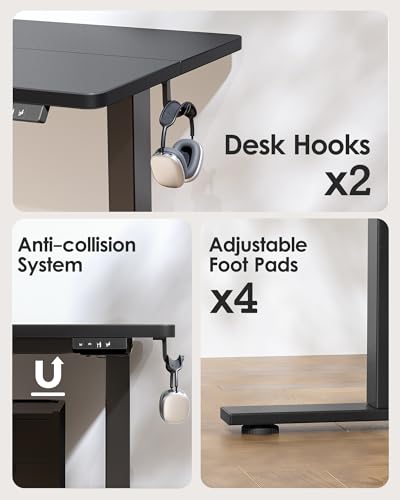 TIQLAB Standing Desk 47 x 24 inch, Electric Height Adjustable Desk with Splice Board, Stand Up Desk, Sit Stand Computer Desk for Home Office, Black Frame/Black Top - color: Black, size: 47*24 inch