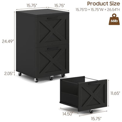 Halitaa Farmhouse 2 Drawer Small File Cabinet with Wheels, Rustic Black - color: Rustic Black, size: 2 Drawer