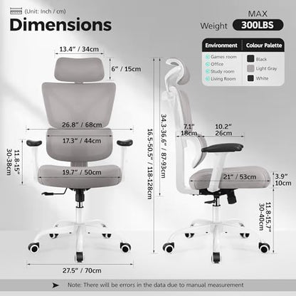 Ergonomic Office Chair High Back Desk Chair with Lumbar Support, Breathable Mesh Computer Chair with Adjustable Armrests Height, Reclining Swivel Big and Tall Gaming Chair for Home Office(Gray) - color: Grey