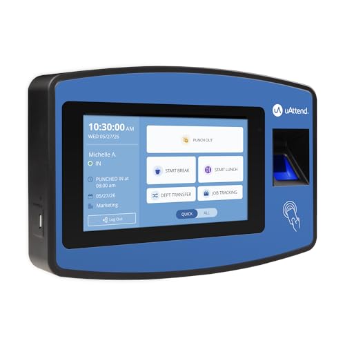 uAttend NX2500 Biometric Fingerprint, RFID, PIN Time Clock for Small Business – Cloud-Based Attendance System with Optional Payroll Integration – All-in-One System