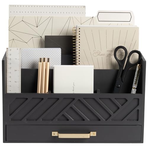 BLU MONACO | Wooden Mail Organizer with Drawer Gold Handle | Mail Sorter Organizer Countertop and Outgoing Mail Holder | Tabletop Organizer with Drawers Grey Desk Storage - color: Grey