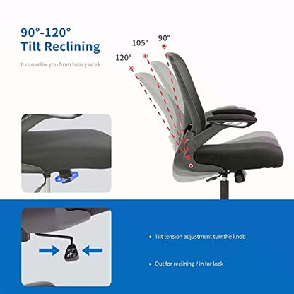 Ergonomic Office Chair Small Mesh Comfortable Computer Comfy Swivel Rolling Executive Task with Lumbar Support Wheels and Arms Mid Back Adjustable Adults for Bedroom Desk Black