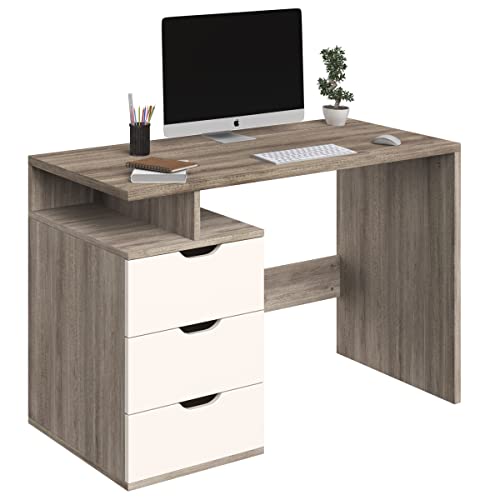 Lavish Home Computer Desk with 3-Drawer File Cabinet, Natural and White