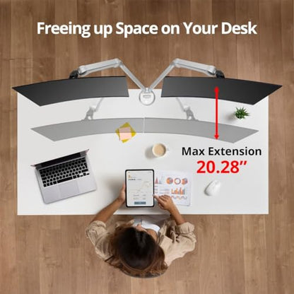 SIIG Dual Gas-Spring Monitor Arm, 32", 19.8 lbs Each, TAA, CE-MT3X11-S1 | Adjust two displays independently with gas-spring motion; VESA 75/100 and cable routing support cleaner desks. - style: 32" Max