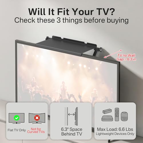 13 Inch Wide Platform TV Top Shelf for Cable Box, Adjustable Shelf for Top of TV with Remote Holder & Anti-Slip Legs, Flat Screen TV Top Shelf for Streaming Devices, Router, Media Box, Game Console
