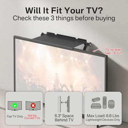 13 Inch Wide Platform TV Top Shelf for Cable Box, Adjustable Shelf for Top of TV with Remote Holder & Anti-Slip Legs, Flat Screen TV Top Shelf for Streaming Devices, Router, Media Box, Game Console
