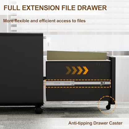 2 Drawer Mobile Low Profile File Cabinet with Lock and 4 Keys | Metal Filing Cabinet for Home Office, Under Desk, Pre-Assembly, File Drawer, Letter/Legal/A4 Hanging File Folders - color: Black, size: 19.1"H*15.7"W-2 Drawers