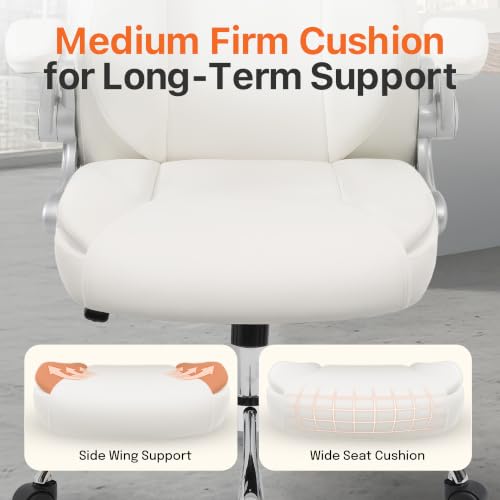 NEO CHAIR Office Desk Chair, High Back PU Leather with Flip-up Arms, White - color: White