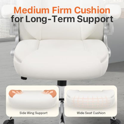 NEO CHAIR Office Desk Chair, High Back PU Leather with Flip-up Arms, White - color: White