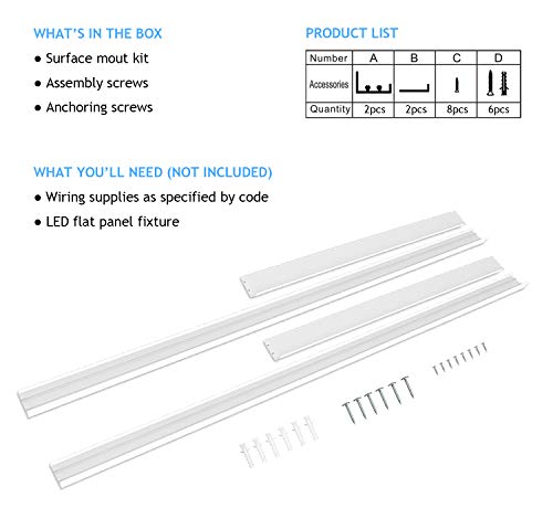 6 Pack 2x4 Surface Mount Kit for 2x4 LED Flat Panel Light | Aluminum 2'x4' ft Ceiling Frame Kit with Mounting Screws, Not Include LED Panel Light - size: 2x4 - 6 Pack