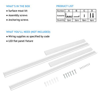 6 Pack 2x4 Surface Mount Kit for 2x4 LED Flat Panel Light | Aluminum 2'x4' ft Ceiling Frame Kit with Mounting Screws, Not Include LED Panel Light - size: 2x4 - 6 Pack