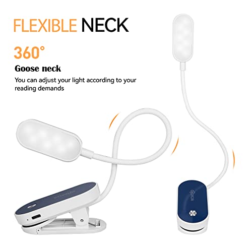 VAVOFO Rechargeable Book Light, 14 LEDs Eye Care Clip On Amber Reading Light for Bookworms Reading in Bed with 9 Colors 9 Brightness (White-Blue) - color: White-Blue