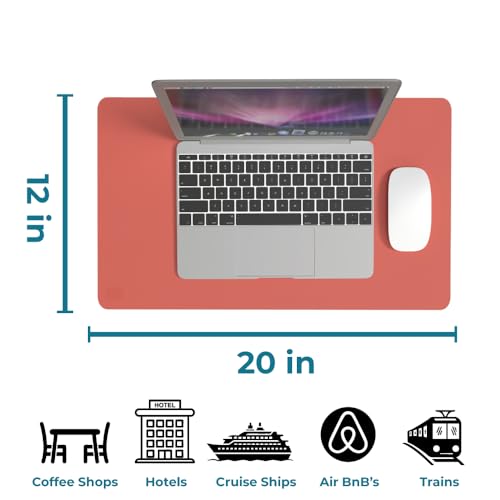 BLACK+DECKER Small Travel Desk Mat, Office Desk Pad, (12"x 20") Coral | Computer Mat, Laptop Pad for Mobile Office, Computer Furniture Protector, Compact for Carry-On Bags, Ideal for Travel & Work