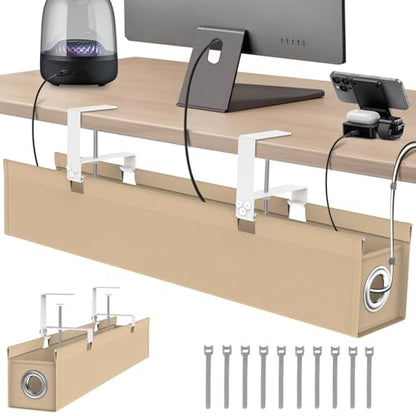[Upgraded] Large Under Desk Cable Management Tray No Drill, Suolaao 30" Cord Organizer with Oxford Fabric, Clamp Mount, Holds 30 lbs, Large Cable Rack for Gaming & Home Office Standing Desk