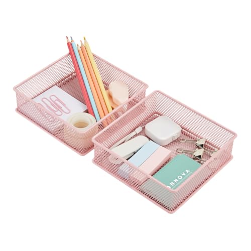 Annova Mesh Stackable Drawer Cabinet and Shelf Organizer Bins Storage Basket School Office Supply Holder Tray- Set of 2 (Light Pink, 6x6x2 Inch) - color: Light Pink, size: 6x6x2 Inch