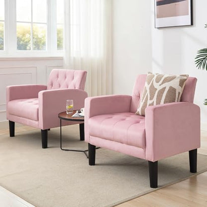 Upholstered Accent Chairs Set of 2, Tufted Armchairs for Living Room - color: Pink