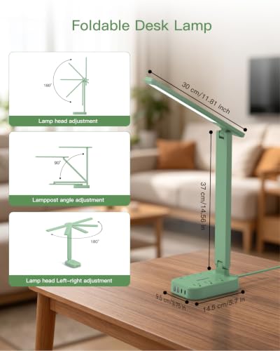LED Desk Lamp Power Strip with 4 USB 3 Outlets, Dorm Room Essentials, Green - color: Green, size: 5 Ft