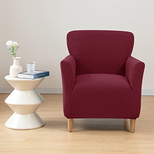LiveGo Stretch Mid Century Modern Armchair Slipcover 1-Piece Jacquard Accent Chair Covers with Arms Soft Waterproof Chair Slipcovers for Living Room Furniture Protector Office (Wine Red a) - color: Wine Red a