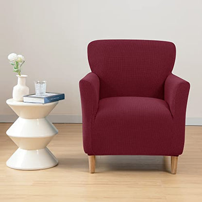 LiveGo Stretch Mid Century Modern Armchair Slipcover 1-Piece Jacquard Accent Chair Covers with Arms Soft Waterproof Chair Slipcovers for Living Room Furniture Protector Office (Wine Red a) - color: Wine Red a