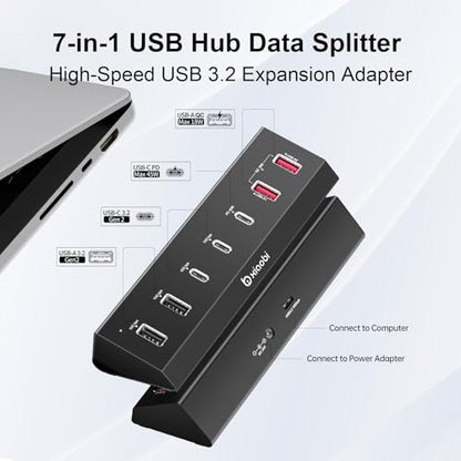 7 in 1 USB C Hub with 10Gbps Data Transfer, PD 45W & QC 18W Fast Charging - color: Black