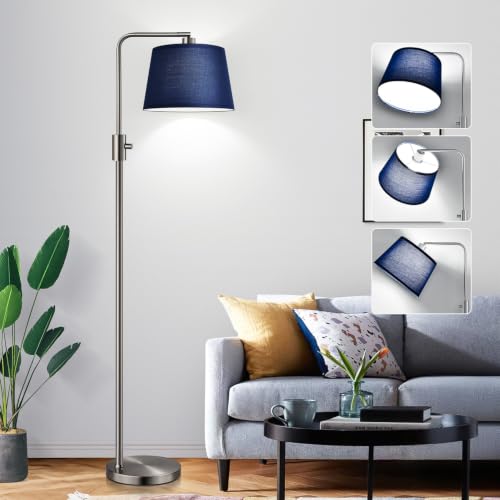 Nintiue Dimmable Floor Lamp, 1000 Lumens LED Edison Bulb Included, Brushed Nickel Arc Standing Tall Floor Lamp with Blue Shade for Living Room Bedroom Office Dining Room - color: Brushed Nickel-Blue Shade