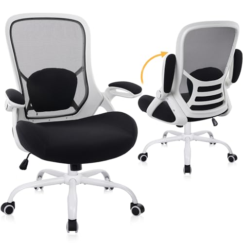 HYLONE 400lbs Heavy Duty Office Chair, Computer Desk Chair(White&Black) | Office and Home, 5" Thickened Seat, Ergonomic with Adjustable Armrests, Mesh Executive Chair - color: White Frame & Black