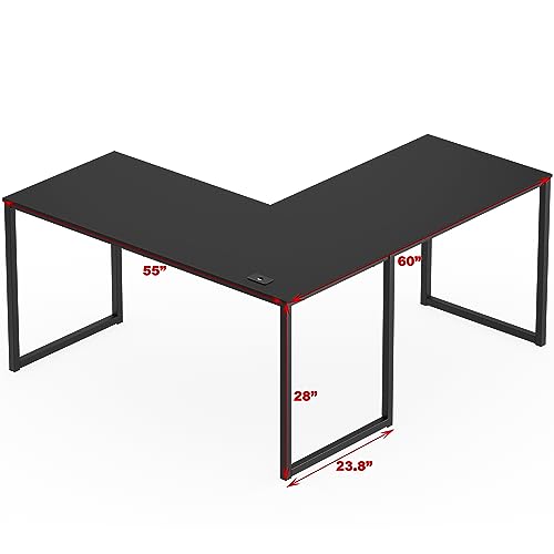 SHW Mission 55 x 60 L-Shape Home Office Computer Desk, Black - color: Black, size: 55-Inch L-Shaped