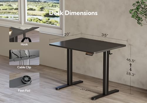 Claiks Electric Height Adjustable Standing Desk, 35x20 Inch, Black | Smooth Height Adjustment, 3 Memory Presets, Cable management hub & hook, Stable Steel Frame, 156 lbs Capacity, Easy Assembly - color: Black, size: 35